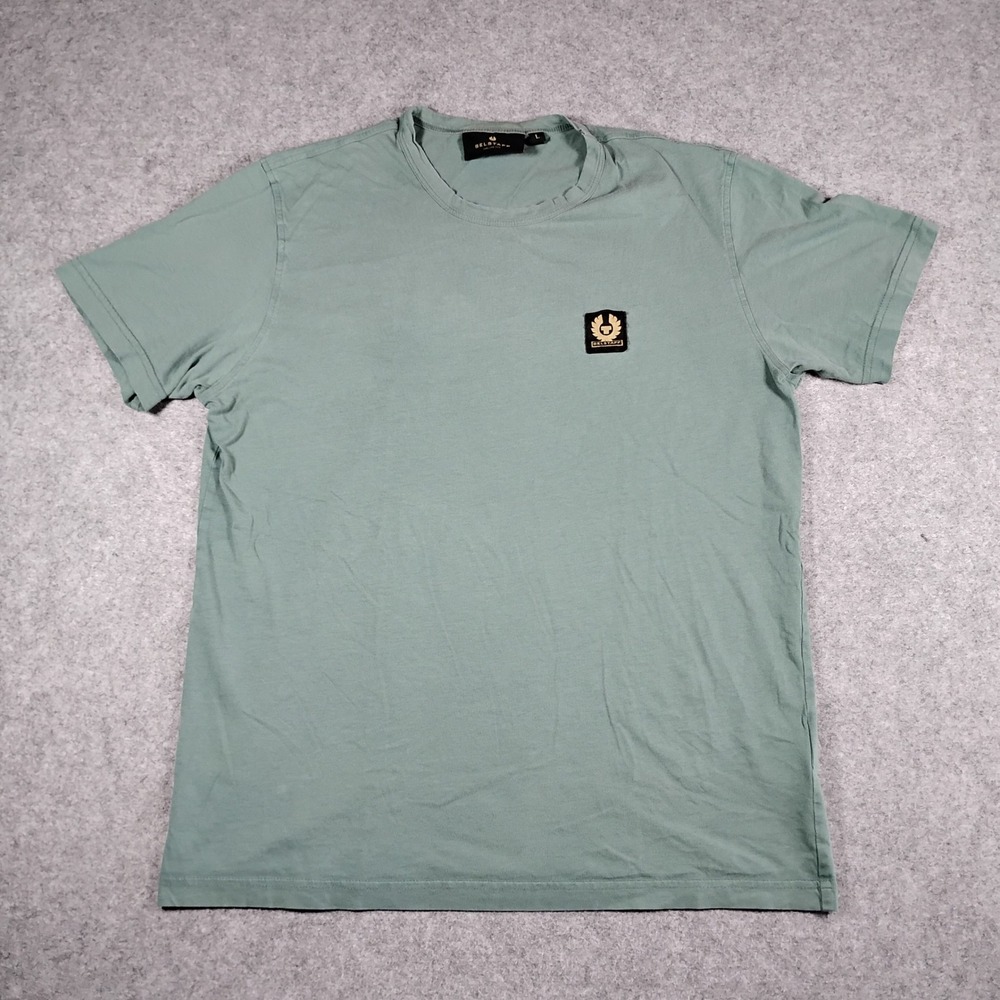 Belstaff Mens Logo Patch Crew Neck T-Shirt Sage Green Cotton 71140362 Size L